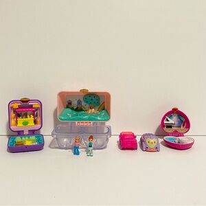 Polly Pocket Lot w 2 Figures 2 Cars Compact Playset Girls Action Figure Toy